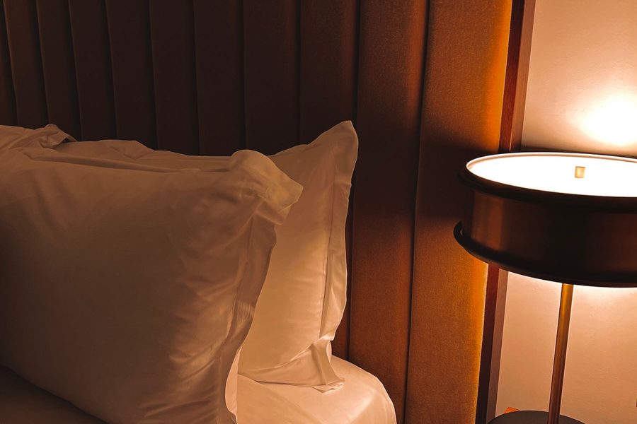 Softly lit bedroom at night